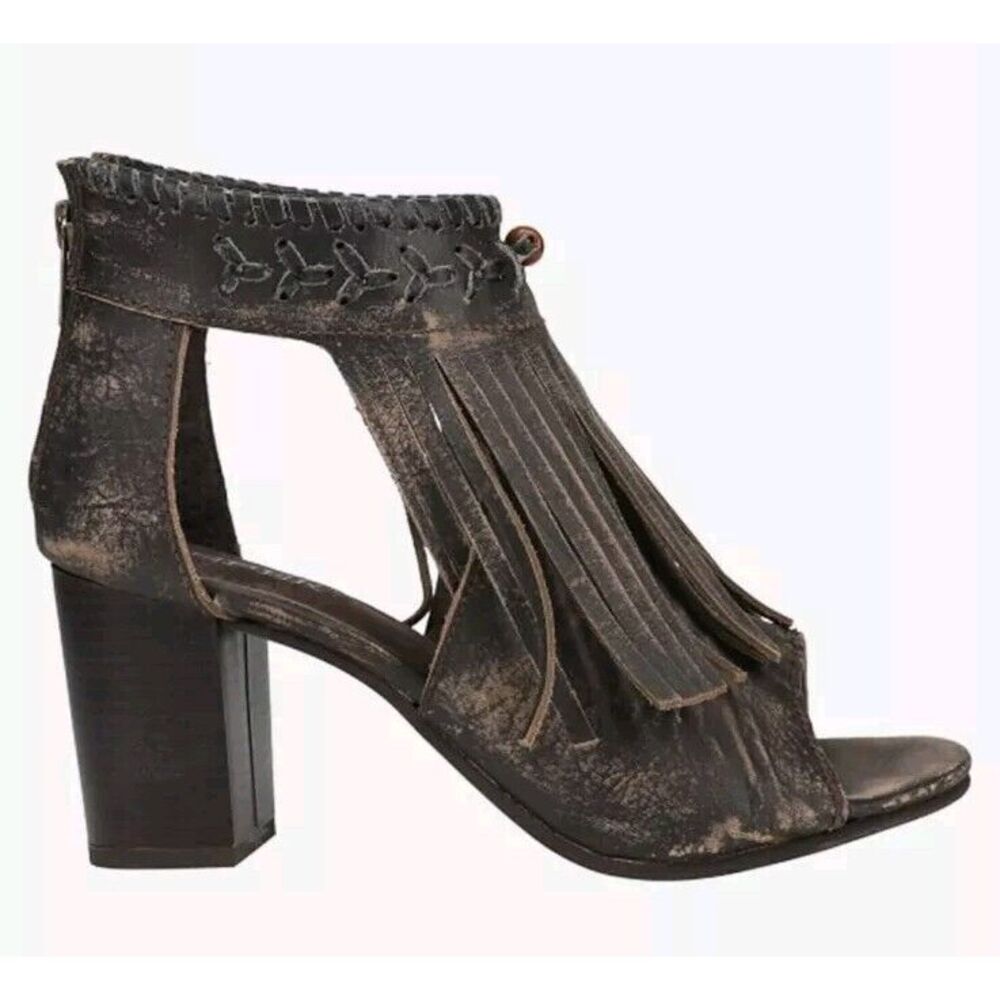Roper Bettina Fringe Peep Toe Shootie Pumps Womens Brown Casual Sandals
